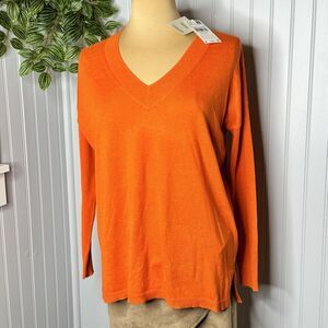 NWT Sz S MNG Orange Long Sleeve V-Neck Casual Pullover Womens Sweater Mango